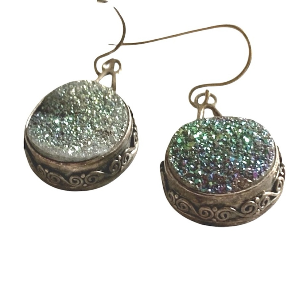 STERLING SILVER DRUZY QUARTZ COLOR CHANGING EARRINGS
